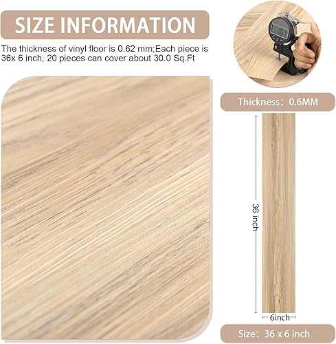 Miniatura 2 de Azulejos de suelo para despegar y pegar, 36 x 6 pulgadas, suelo de despegar y pegar, impermeable y fácil de limpiar, suelo de vinilo con aspecto de