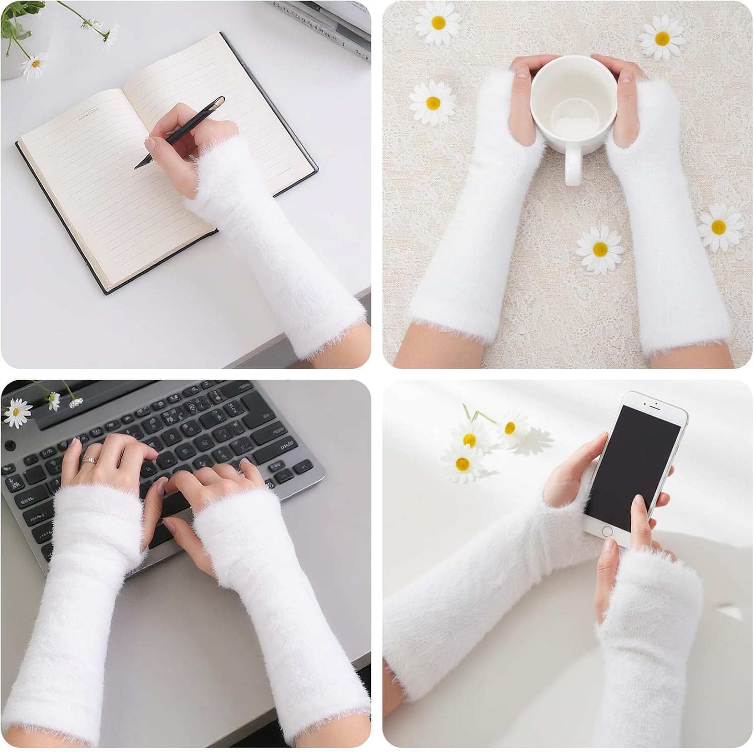 Yookat 1 Pair Furry Fingerless Gloves Faux Fur Arm Warmers Sleeve for The Wrist for Arm Warmth with Thumb Hole - Image 3