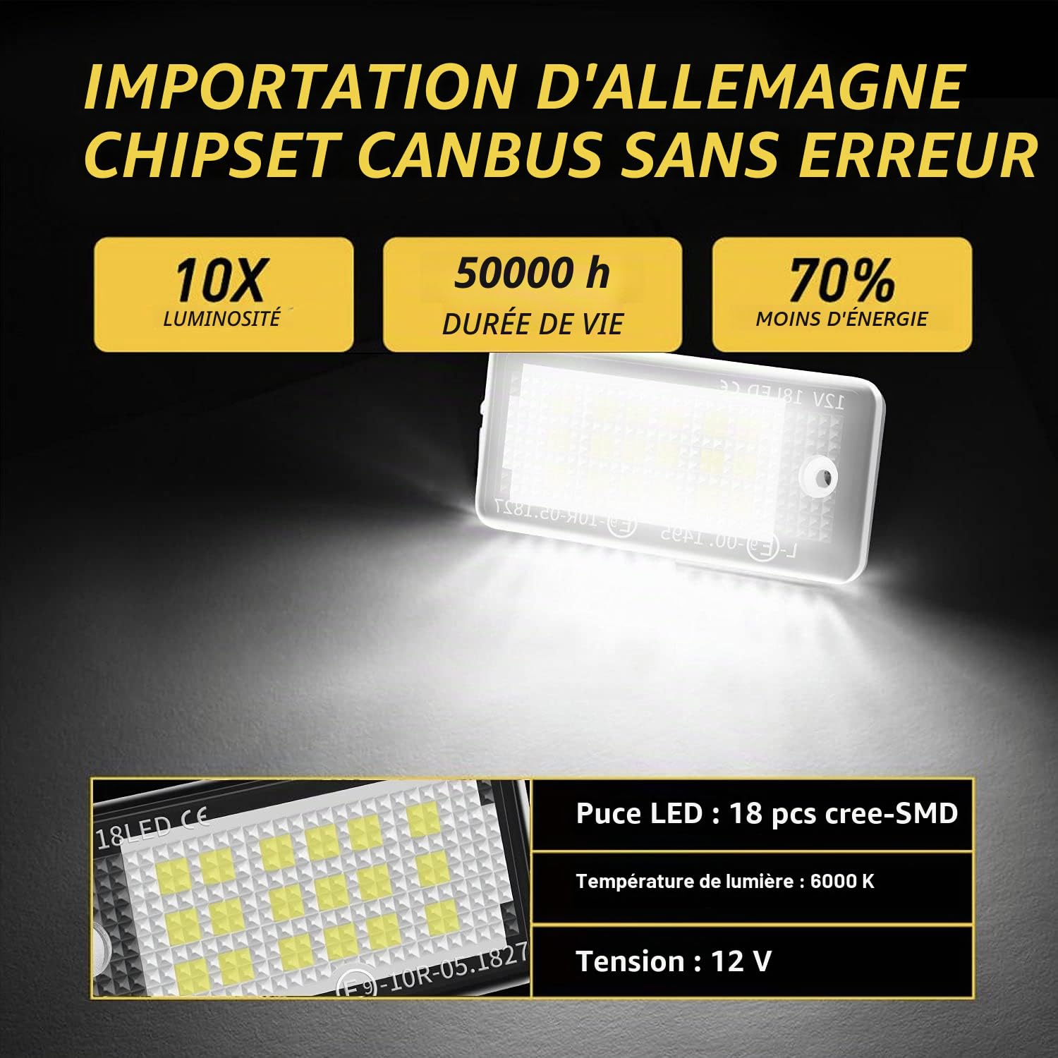Feu Plaque Immatriculation LED compatible avec A3 8P, A4 B6 B7, A6 4F, A5 Cabrio, Q7