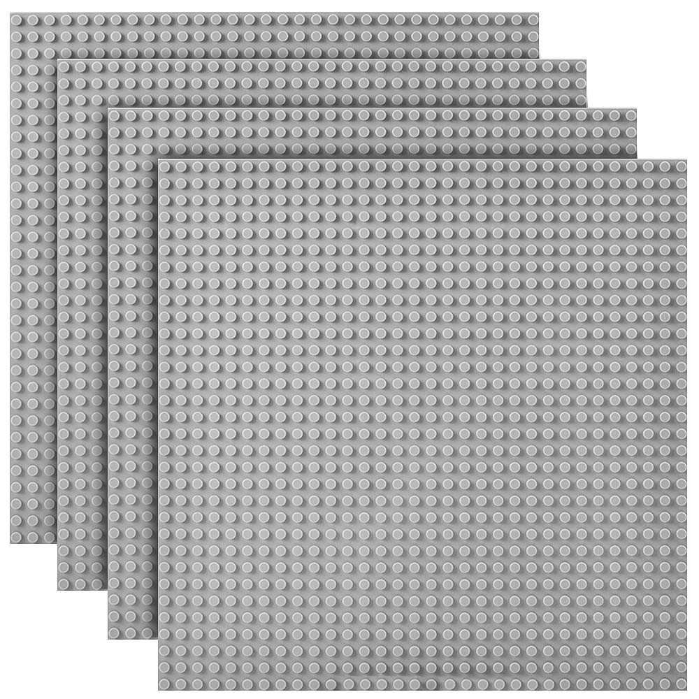 Lekebobor Classic Baseplates Building Base Plates for Building Bricks 100% Compatible with Major Brands-Baseplates 10" x 10", Pack of 4, Grey