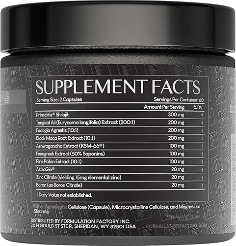 Miniatura 2 de Formulation Factory Suplemento de vitalidad MAXXED 10 en 1 para hombre con Shilajit, Tongkat Ali, Ashwagandha, Maca, Fadogia, fenogreco, zinc, boro
