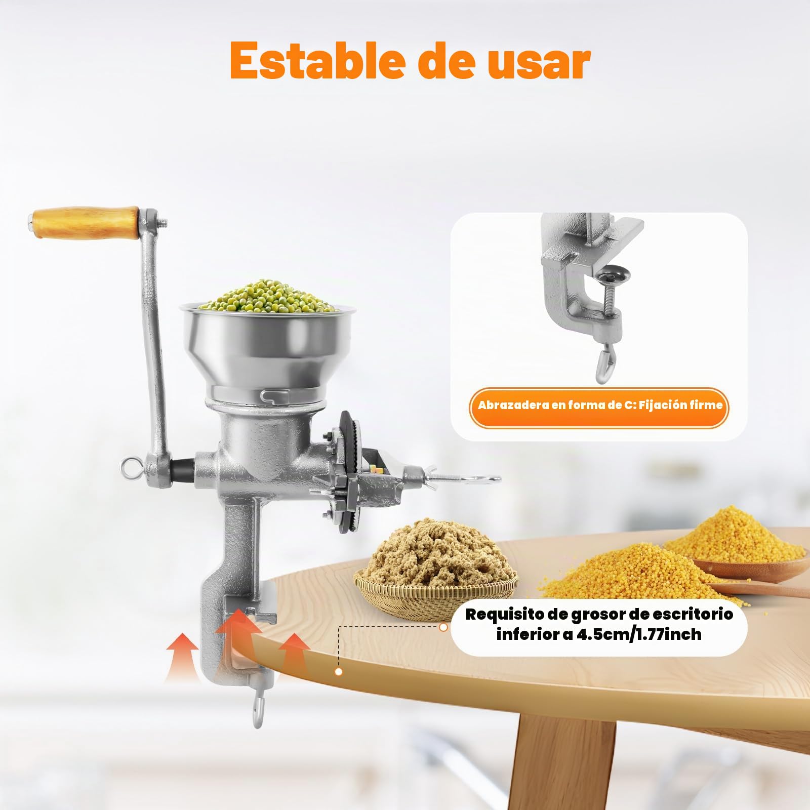 Molinillo de grano manual, trituradora de grano resistente, molinillo de malta, molinillo de café, máquina en polvo para especias secas, hierbas, cereales, café, arroz, pimienta