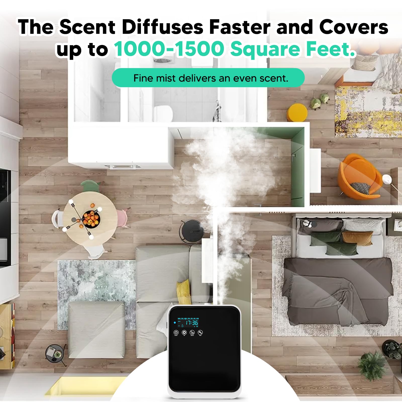 Difusor Aceites Esenciales Sin Agua, ShinePick Difusor Aceites Esenciales con App Inteligente Gran Capacidad de 240ml Cobertura de 1500 ft² para Hogar, Dormitorio, Oficina, SPA y Hotel