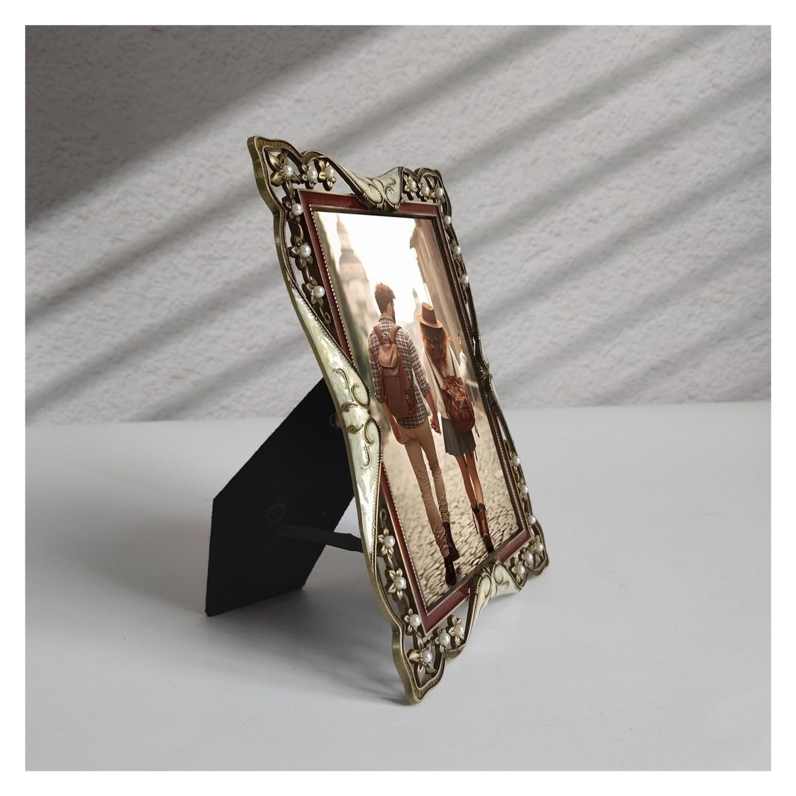 Rustykalna ramka na zdjęcia 6 x 8 cm, metalowa ramka na zdjęcia, w stylu vintage, prostokątna, pozioma, prezent na rocznicę ślubu dla par (15 x 20 cm)