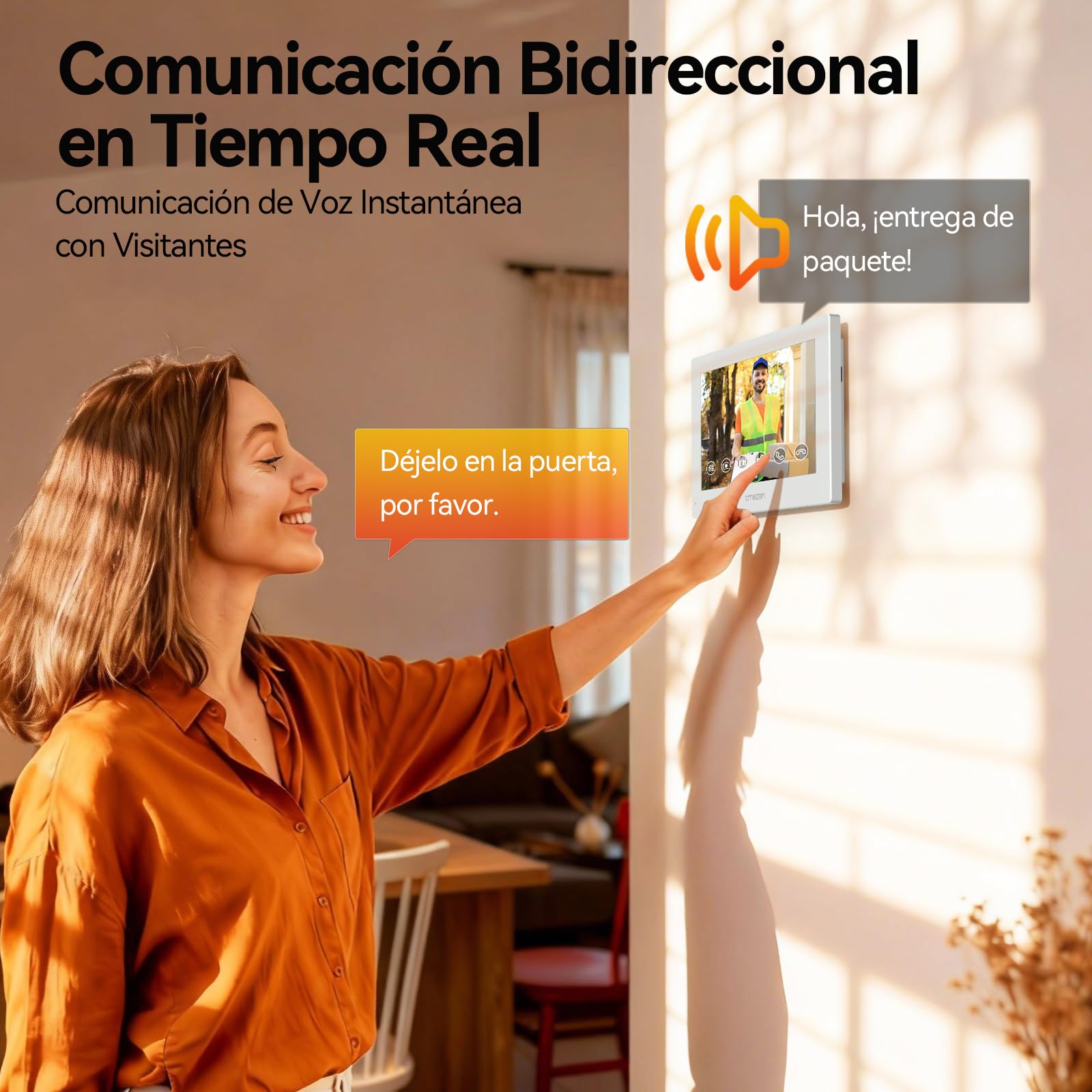 TMEZON Videoportero WiFi 2 Hilos,Sistema de Intercomunicación con 7'' Monitor Táctil a Color,Timbre Metálico de 1080P con Cámara,detección de Movimiento Humano,Desbloqueo en Remoto,para 2 familias