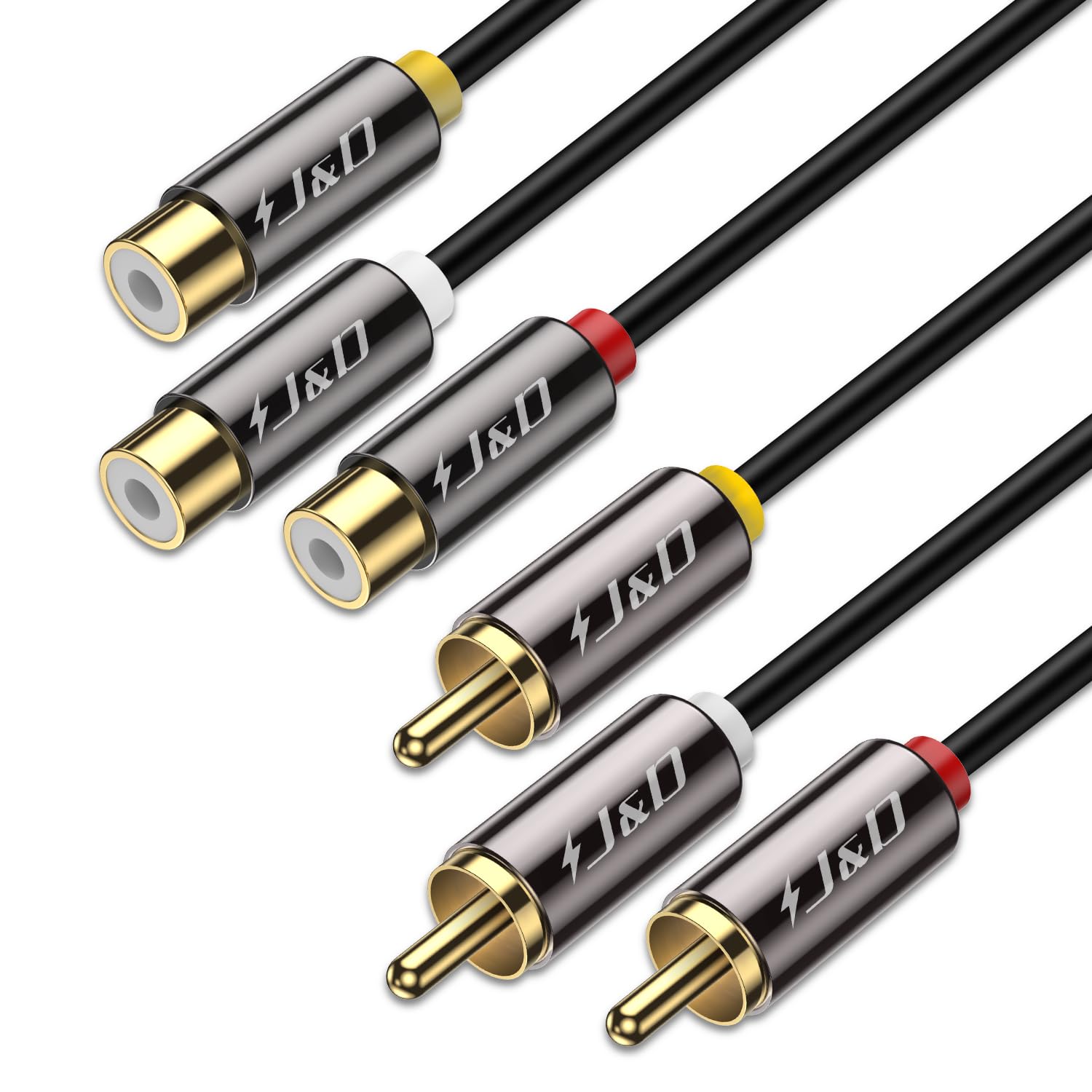 J&D AV Extension Cable, Gold Plated Copper Shell Heavy Duty 3 RCA Male to Female Stereo Audio Video Extension Cable, Composite Extension Video Cord