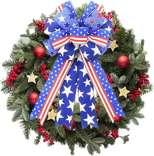 Miniatura 3 de Arcos patrióticos grandes para corona, lazos de arpillera del 4 de julio, bandera estadounidense, rojo, azul, blanco, estrellas, rayas, lazos para