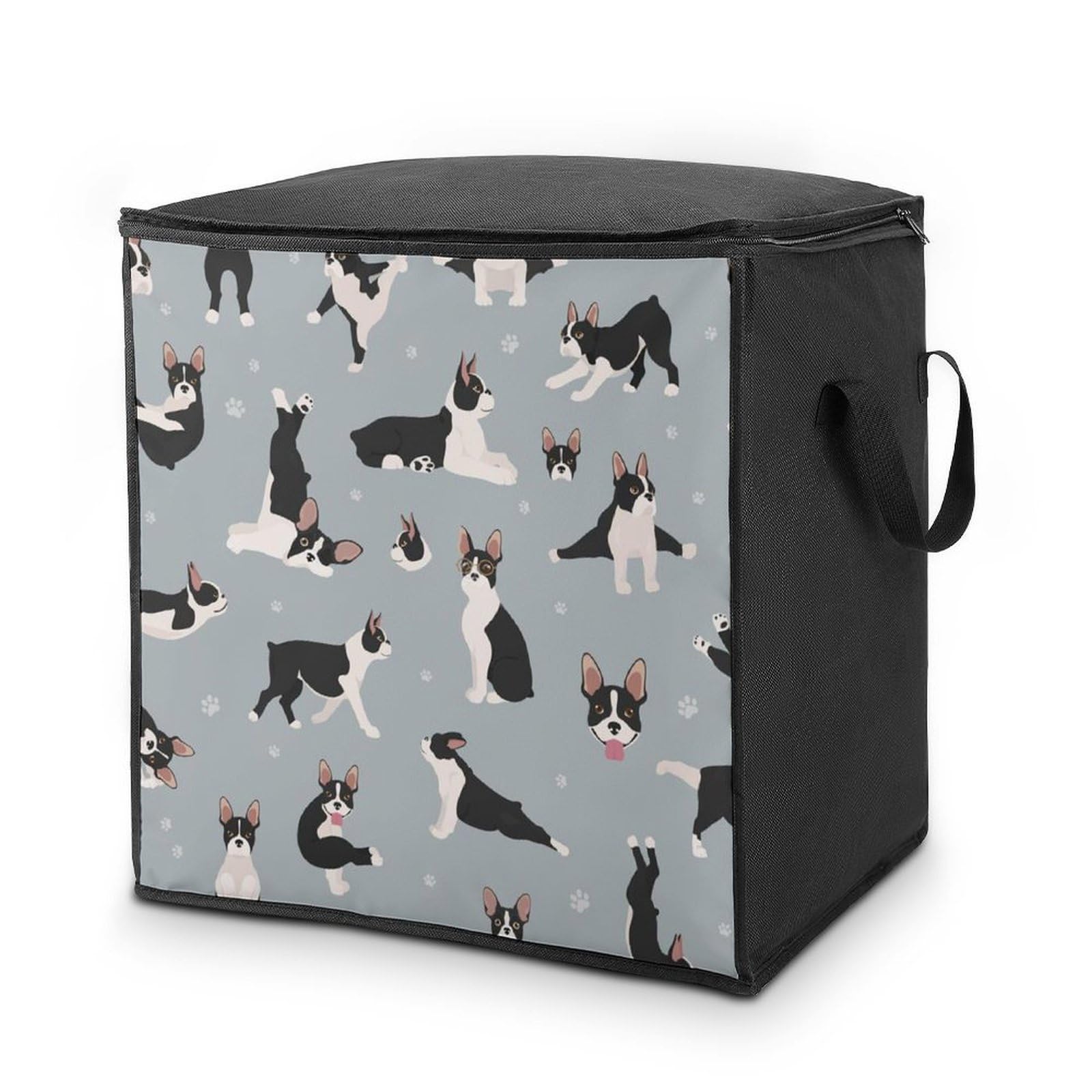 Wlntrophic 70L Storage Bags, Boston Terrier Dog Storage Box with Lid Zipper And Handles, Clothes Bags for Quilt, Blankets, Bedding
