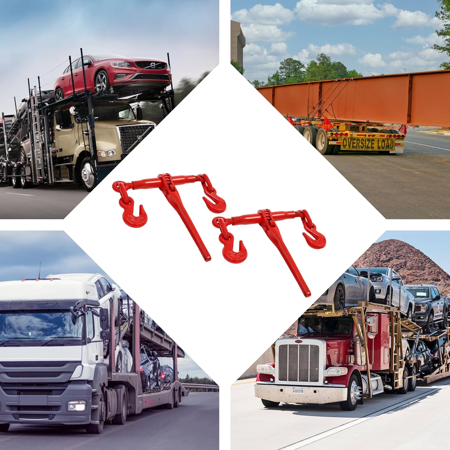 2 Pack Ratchet Binders, 1/2" - 5/8" Easy Ratchet Chain Binder Lever Binder with 2 Hooks & Retainer Switch, Heavy Duty Tie Down Ratchet Load Binder for Trucks & Flatbed Trailers (Load 13000 Lbs)