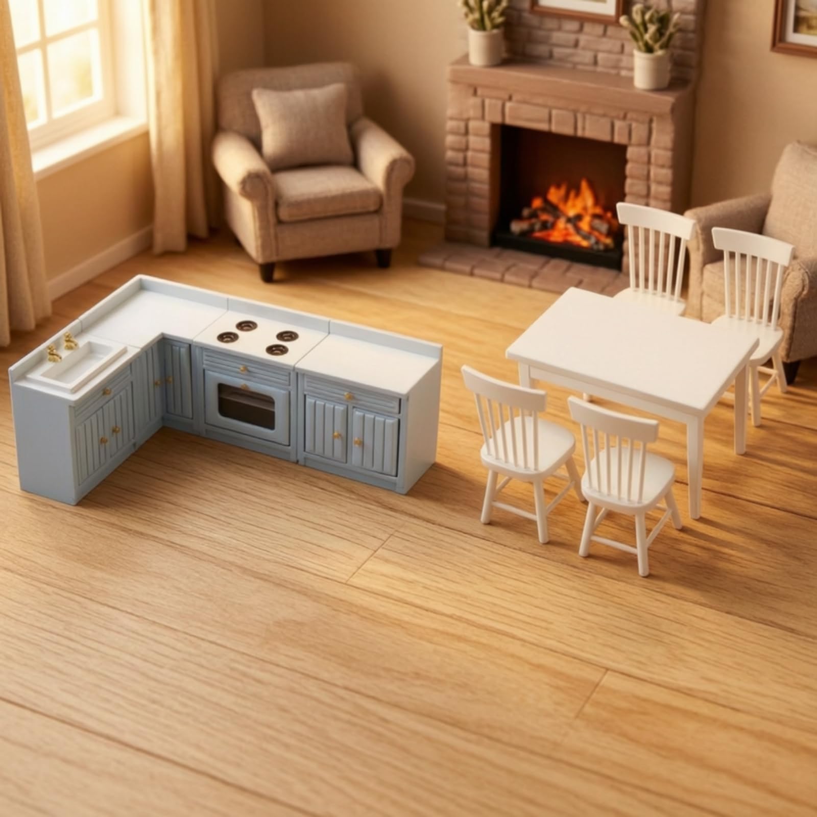 Set e Sala da Pranzo in Miniatura 1:12 Kit in Miniatura con Sedie e Accessori Compatto per Gioco Immaginativo,