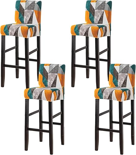 GOSTADY Juego de 4 fundas elásticas para taburetes para silla de bar, funda para silla de pub, extraíble, lavable, impresa, altura de mostrador,