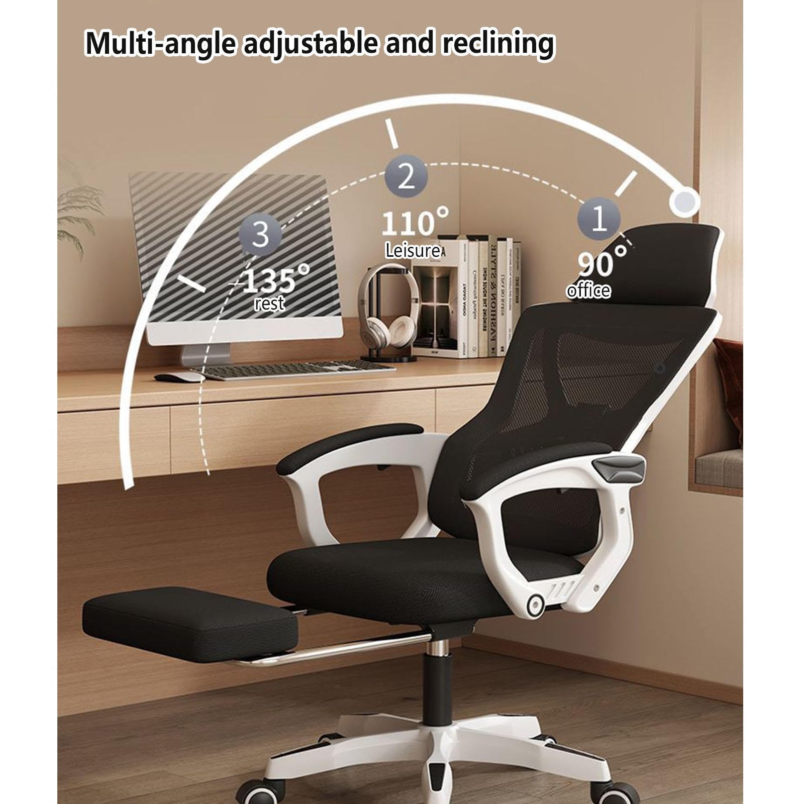 Amazon.co.jp: オフィスチェア メッシュ オットマン, リクライニング