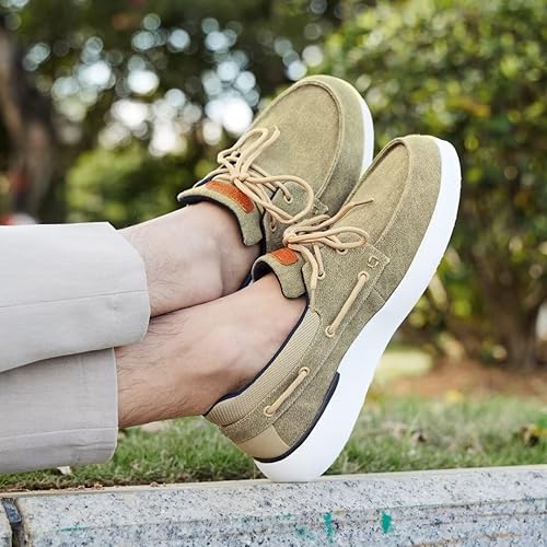 Miniatura 6 de OrthoComfoot Zapatos con cordones para hombre, mocasines casuales de lona con soporte de arco, cómodos zapatos de cubierta para mayor amortiguación