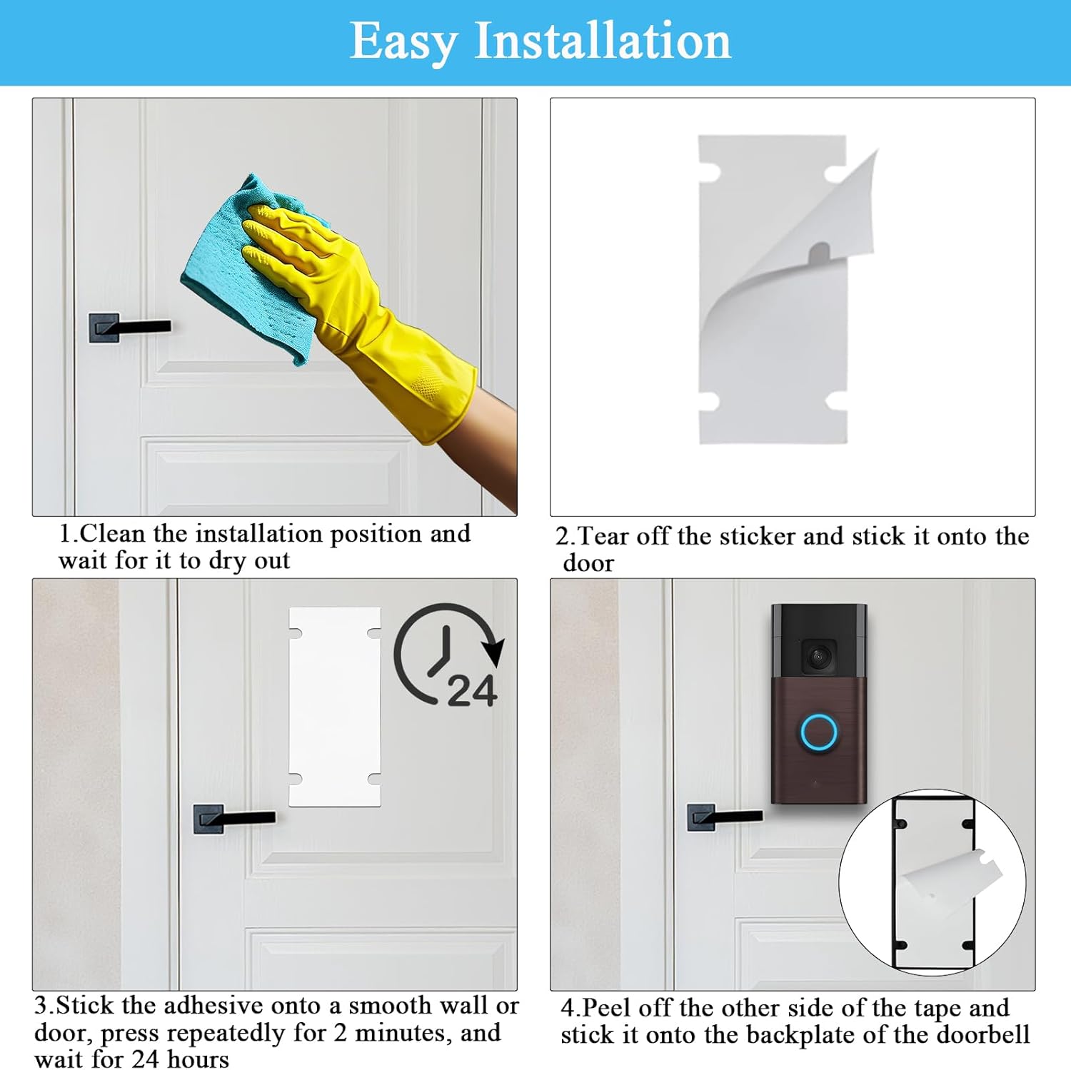 6Pack Double Sided Tape Compatible with Ring Battery Doorbell 2024,Battery Doorbell Plus,Ring Video Doorbell 2nd Generation,3 Plus,3,4,Doorbell Mount No Drill,Adhesive Mounting Tape Door Mount