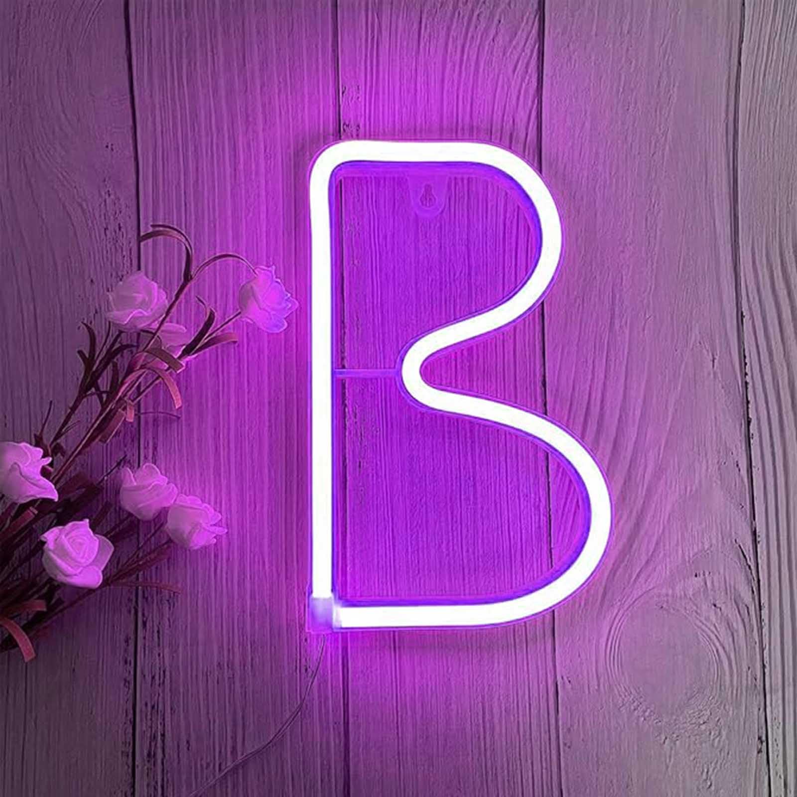 Purple Neon Light for Room Decor - USB & Battery Operated Custom Letters Ideal for Birthday Parties Home Bar Signs Photography Props and Gaming Setups(Letters B) — image 1