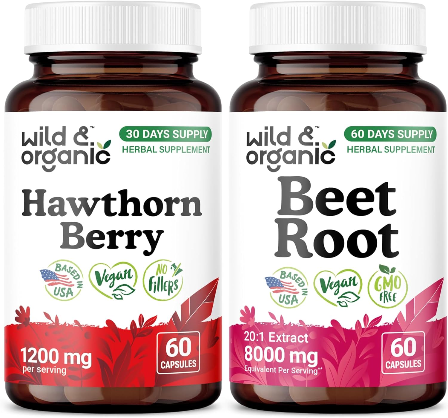 Wild & Organic Hawthorn Berry 60 Capsules & Beet Root 60 Capsules