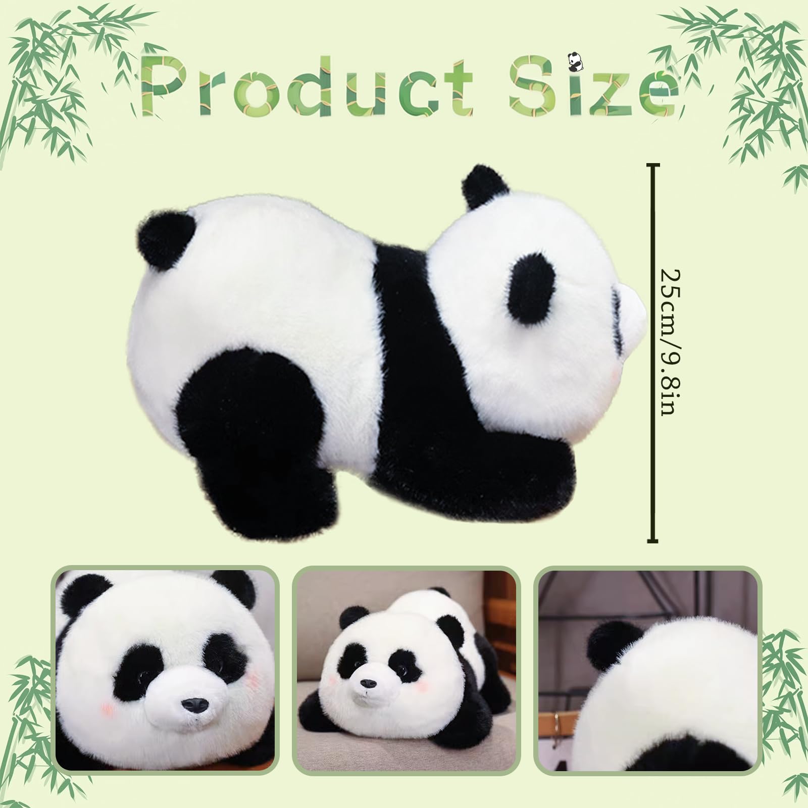 POPOYU Panda Cuddly Toy with Glitter Eyes, White/Black Fluffy Soft Panda Plush Toy, 25cm Cute Plush Toy - Image 2