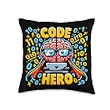 Code Hero Cute Brain Programmer Design Throw Pillow