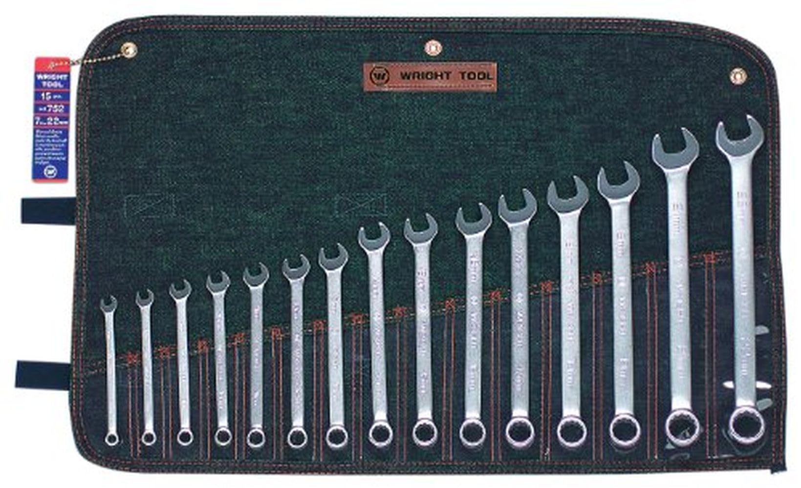 Wright Tool 752 12 Point Metric Combination Wrench Set, 7mm - 22mm (15-Piece)