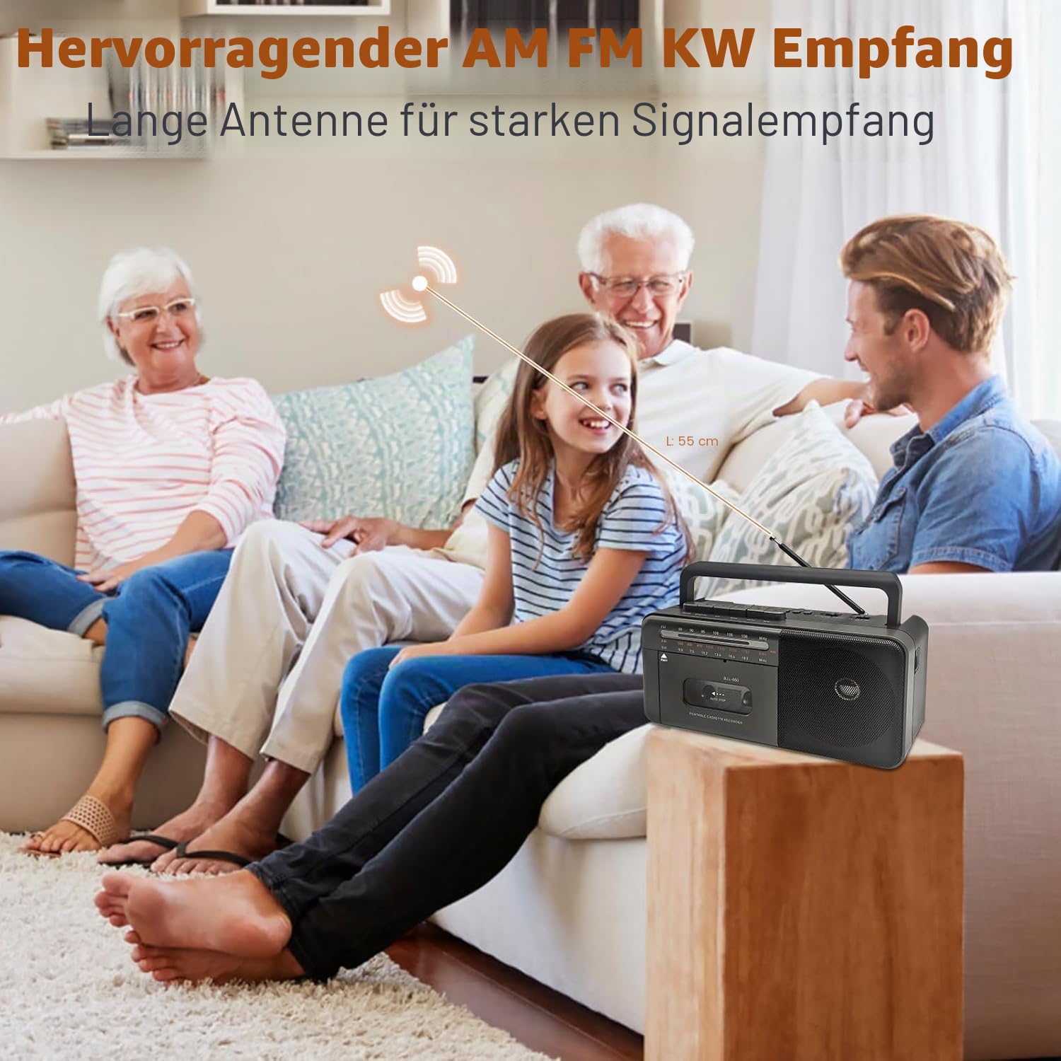 Kassettenspieler Bluetooth Boombox, Tape Recorder AM/FM/SW Radio Stereo Tape Player/Recorder mit großem Lautsprecher und Kopfhöreranschluss, USB/TF/MP3 Tapes Player AC betrieben oder