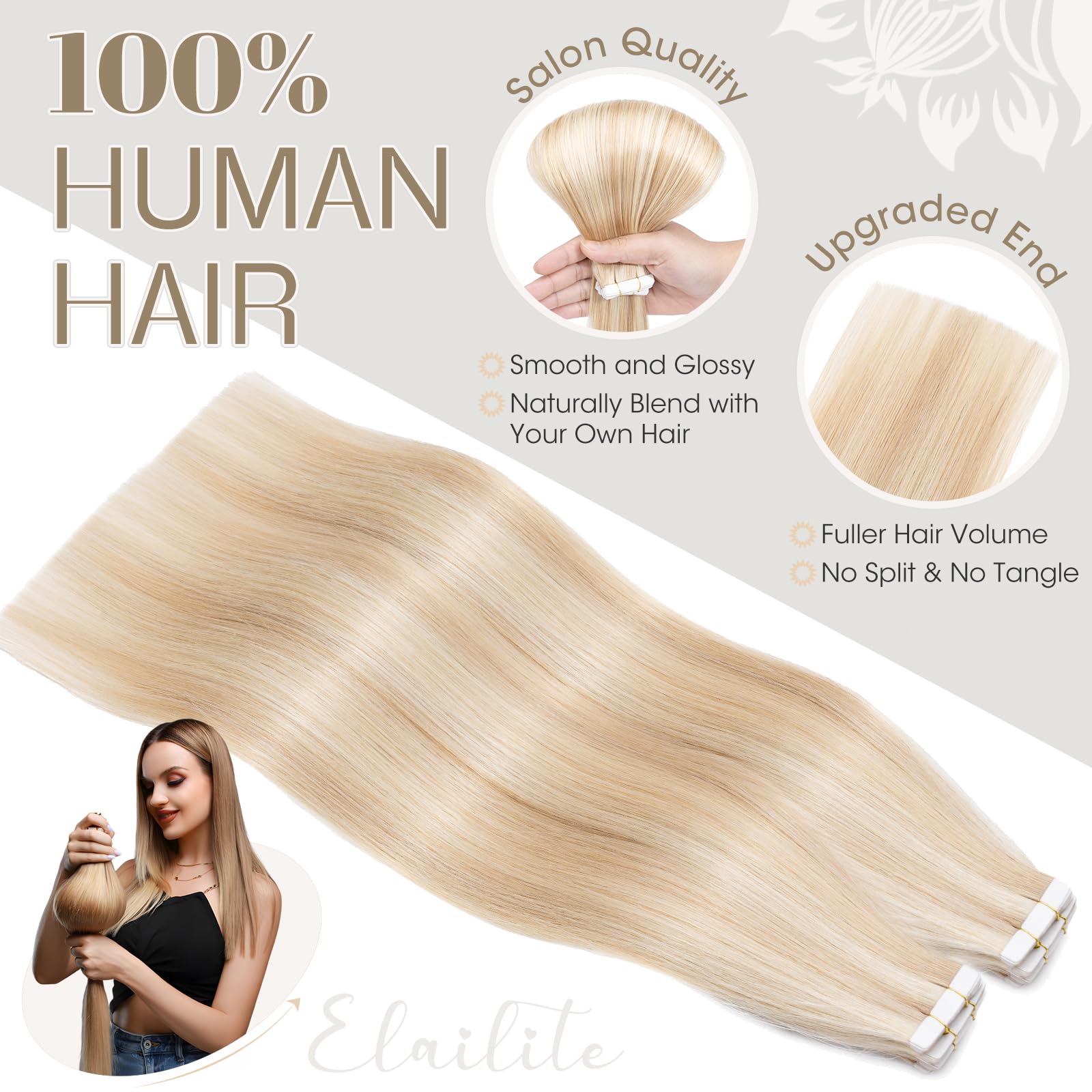 Elailite Tape in Hair Extensions Real Human Hair 40 Pcs Balayage - Image 4