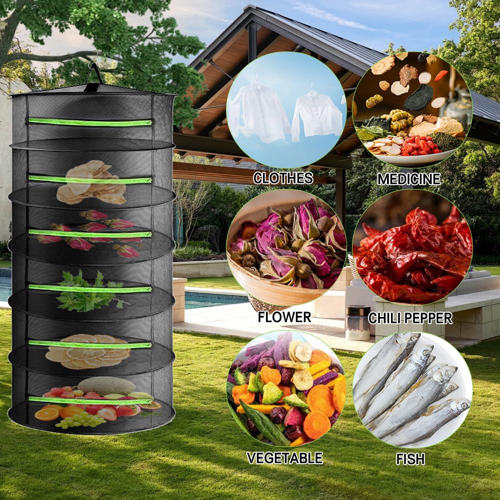Rete Essiccazione, 6 Strati Essiccatore Solare con Ganci a Forma di S e Cerniera, Pieghevole Rete Essiccazione, Rete Essiccatore Da Appendere, Rete per Essiccare Alimenti, Piante, Fiori, Carne