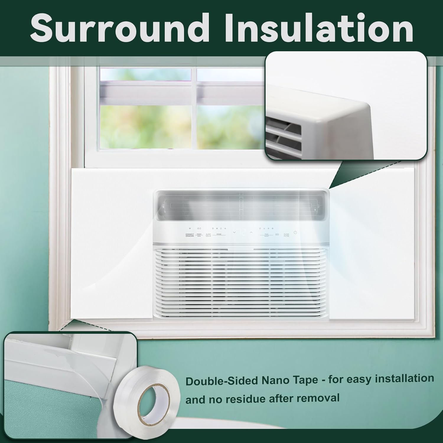 Flehomo Window AC Side Panel, Extra Wide Full Surround Insulation Window Air Conditioner Foam Panels, Insulated Side Panels Kit for Window AC Units for Winter and Summer, White