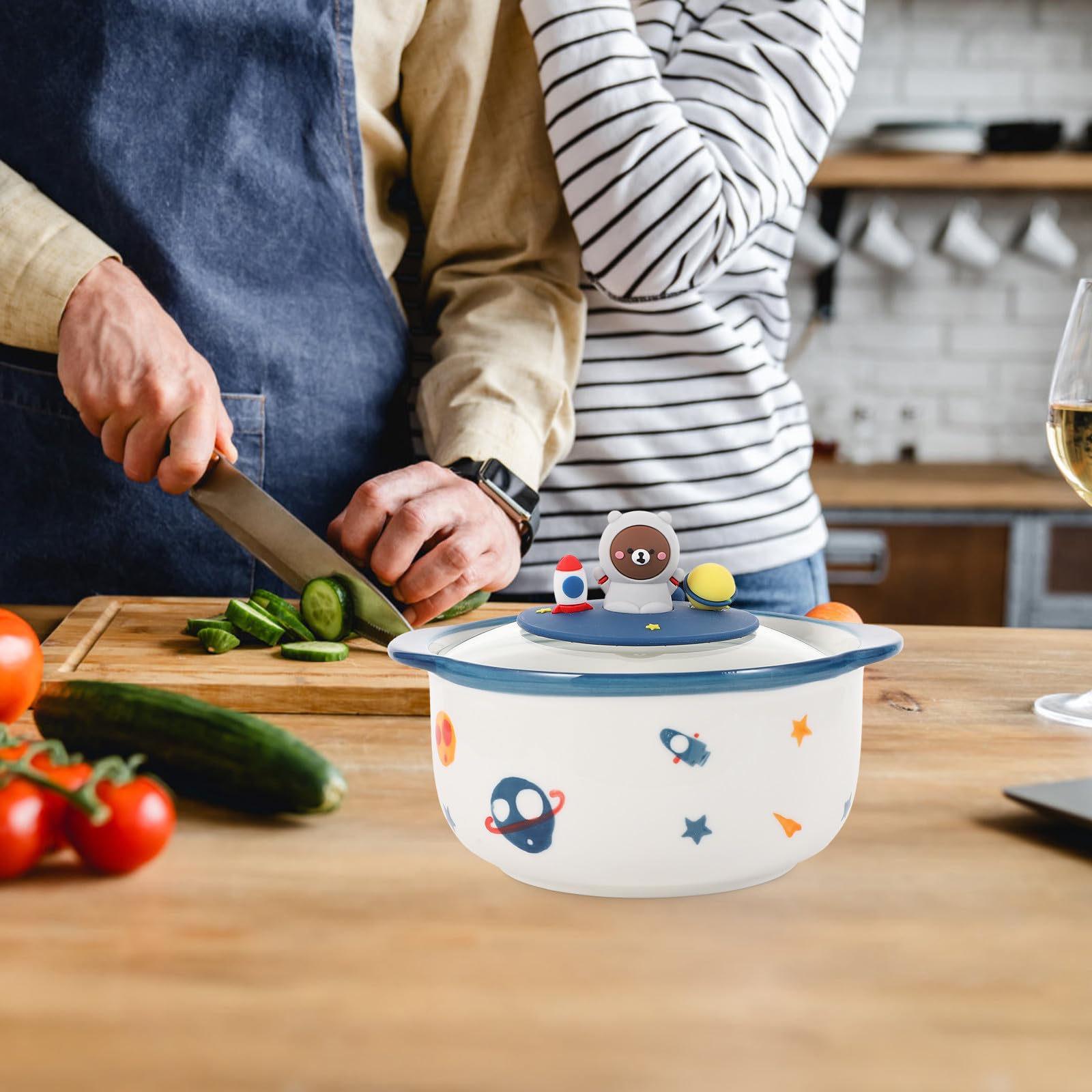 Tazón de Comida 800ml de Cerámica Tapa, Cuenco Hogar | Recipiente Resistente al Calor, Fácil de Limpiar, Uso Doméstico para Sopa y Fideos, Formato Grande