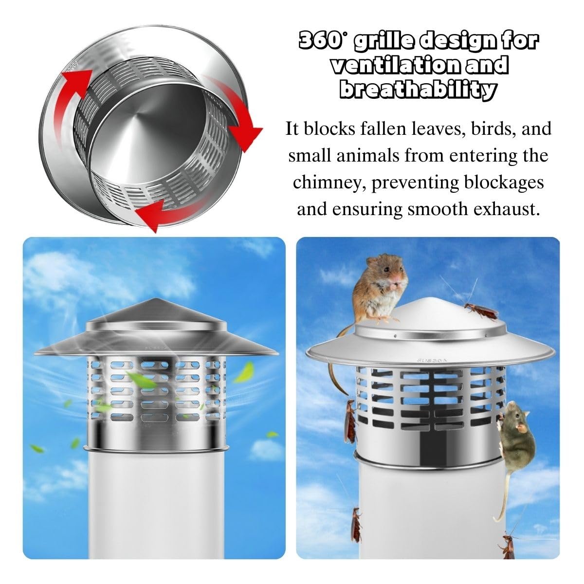 Cappello per camino,75/110/160/200/250/300mm acciaio inox Comignolo,Tubo stufa Topper sfiato cappelli,Copertura canna fumaria per esterno Camino,Resistente alle intemperie rotondo tetto pioggia cope