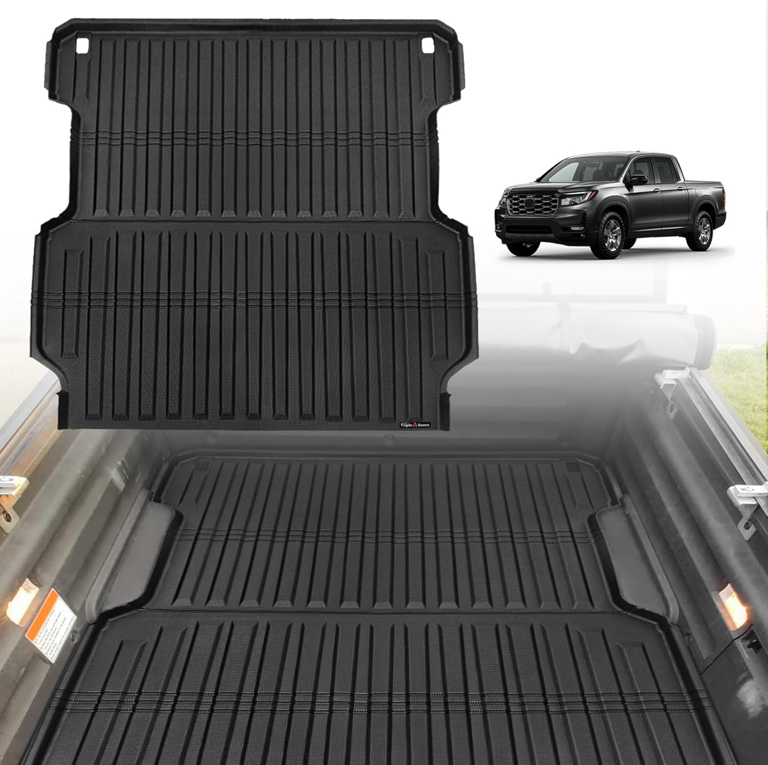 TripleAliners Truck Bed Mat Compatible with 2017-2024 2025 Honda Ridgeline Accessories 5.3FT Vehicle Perfectly Flush All Weather Protection TPE Heavy Duty Pickup Car Bed Cargo Mat 17-25 Ridgeline