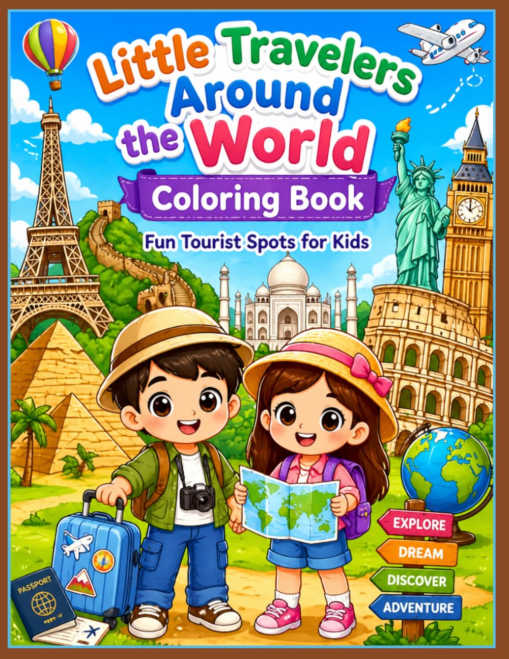 Little Travelers Around the World Coloring Book: Fun Tourist Spots and Famous Landmarks Coloring Adventure for Kids Ages 4–8
