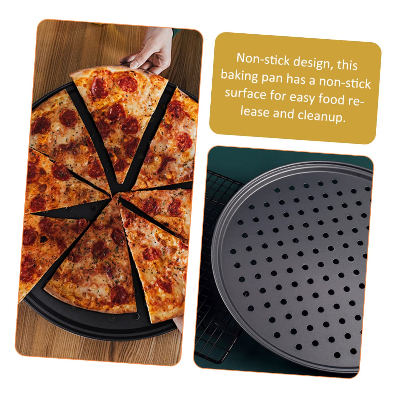 FUNOMOCYA Perforated Pizza Baking Pan Carbon Steel Non-stick Tray for Oven Optimal Air Circulation for Tastier Pizza Easy to Clean Hand Wash Recommended Design Smooth Edging