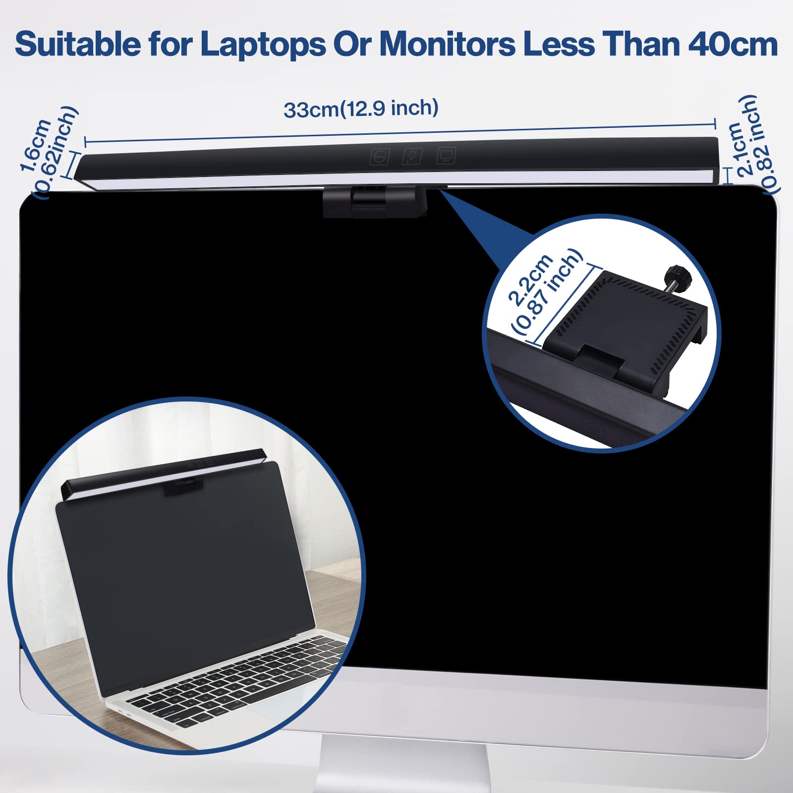 Lampe de Moniteur pour Ordinateur Portable 33cm USB 48 LED Luminosité Réglable 3 Modes de Couleur Sans Éblouissement
