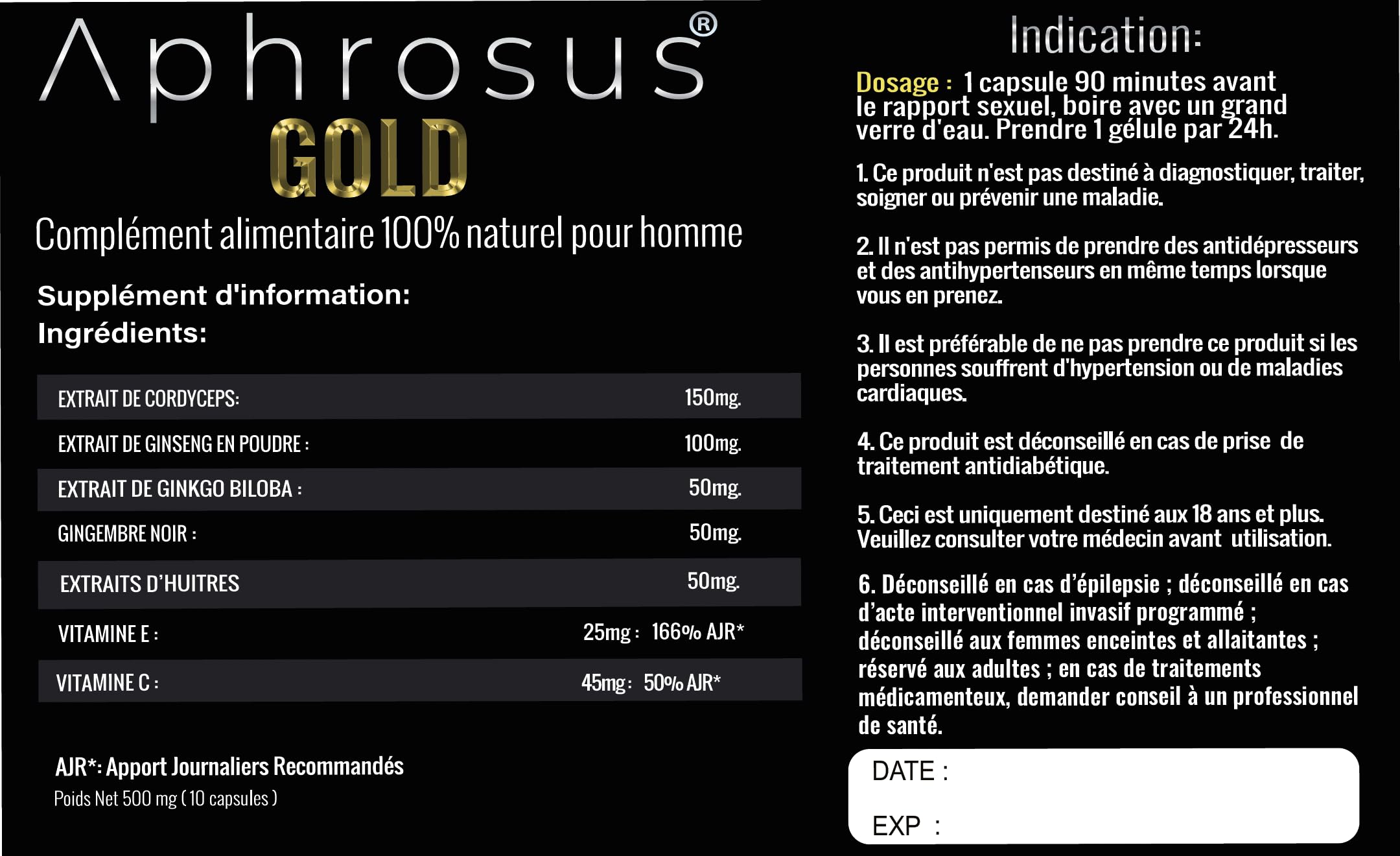 Gold Offre Deux boites -Complément alimentaire pour hommes à base de ginseng et Ginkgo- Effet super puissant et prolongé -blister 12 gélulerolongé -blister 12 gélules (2 Boites)