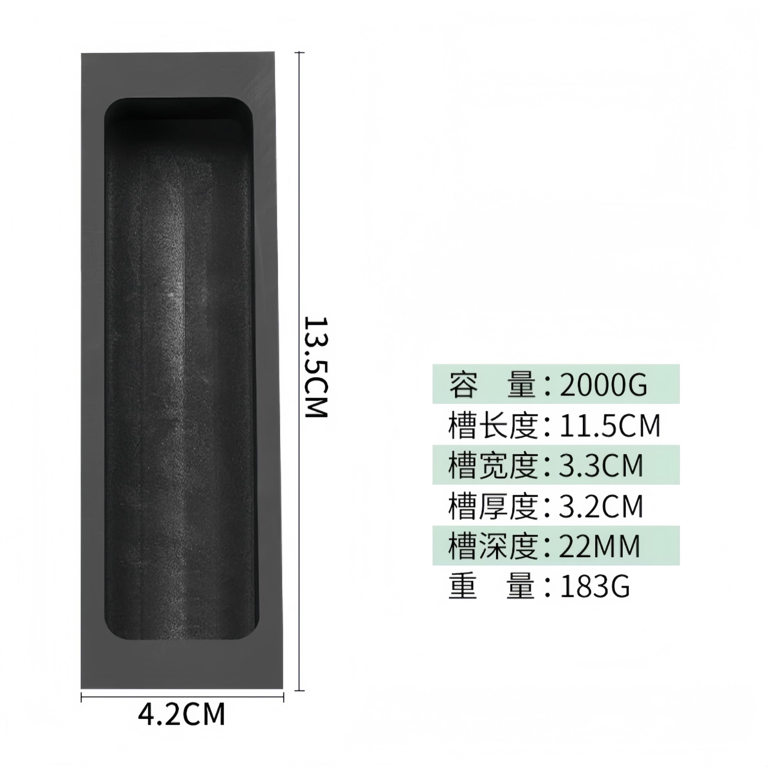 Crisol de grafito de alta pureza - Resistencia al calor extrema hasta 3000 ℃ con mango - 1 pieza(135mmx42mm 2000g)