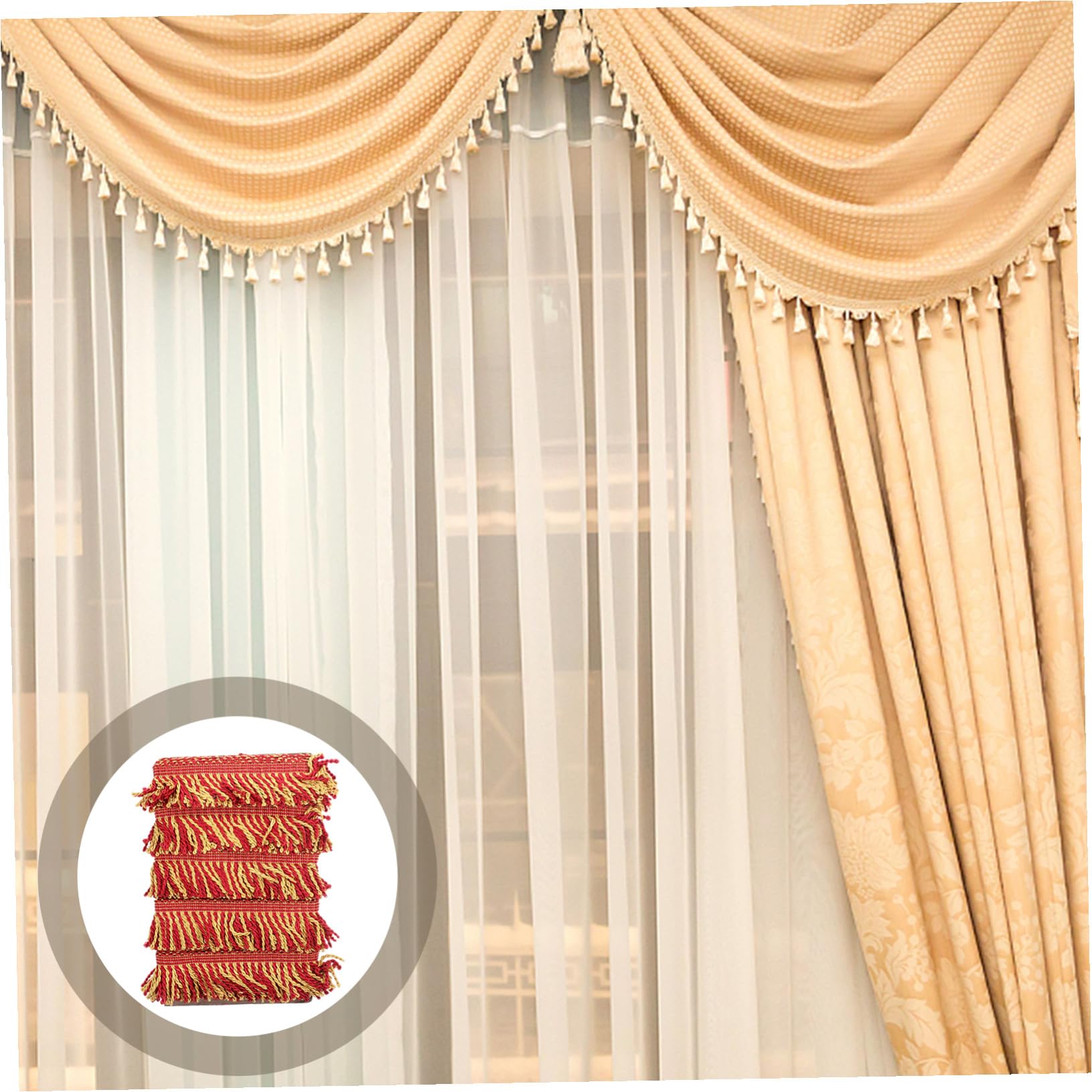 ORFOFE Frange Décorative Rideaux et Canapé Garniture à Franges Dorées et Rouges pour DIY Bordure Artisanale Lavable et Facile à Couper pour Coussins et Décorations Maison