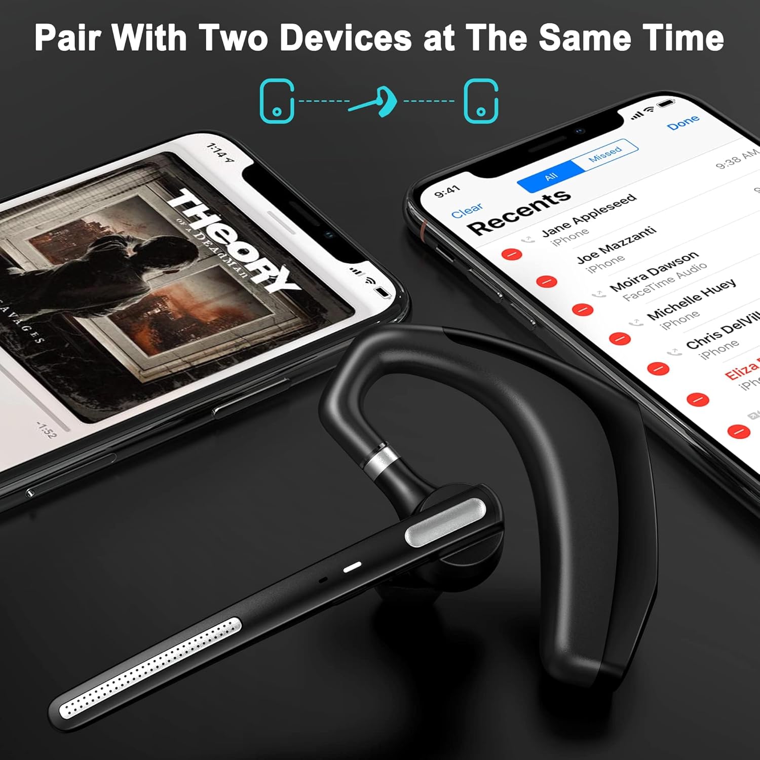 Headset paired with two devices