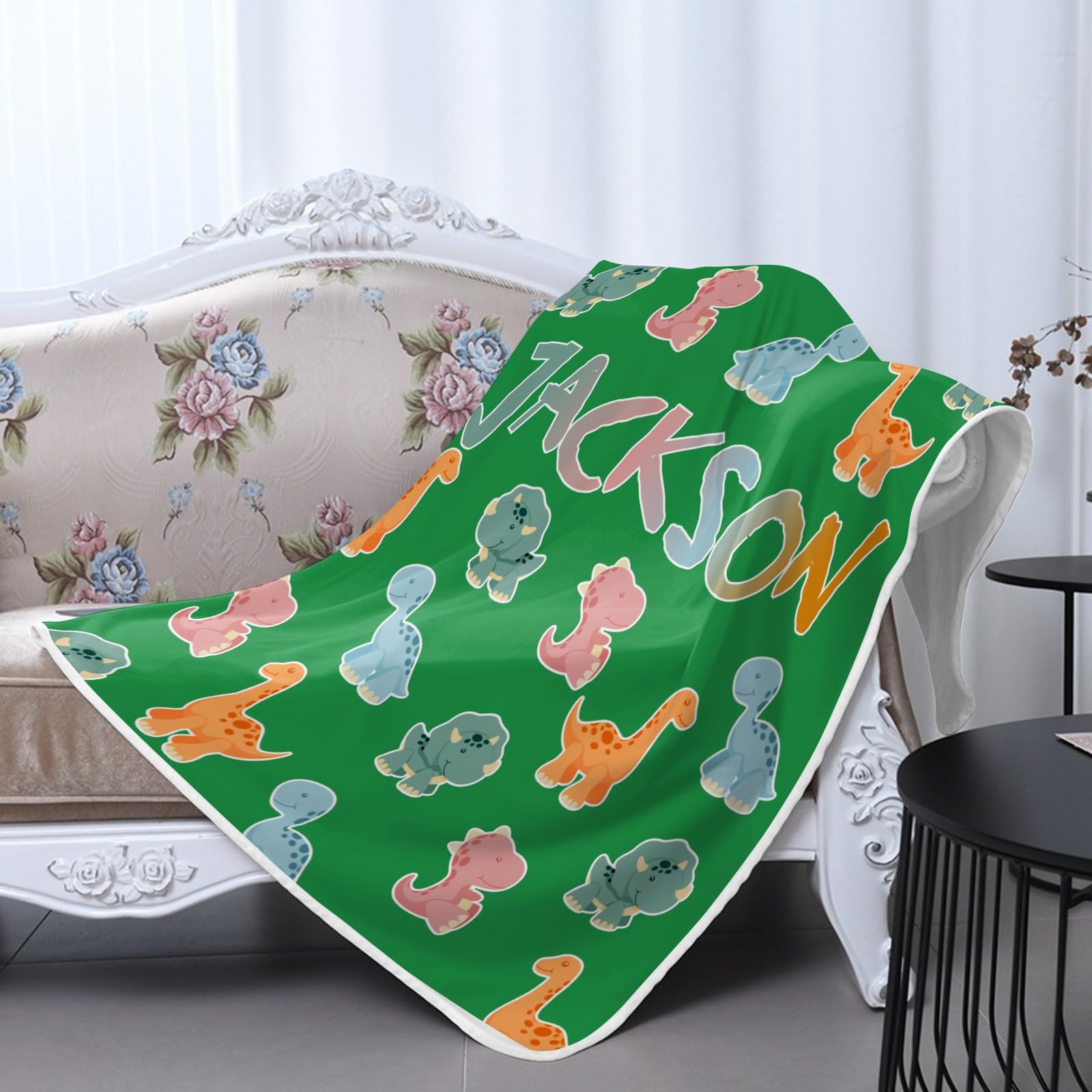 GoTussWO Personalized Gift Dinosaur Cute Cartoon Green Safe Blanket, Stroller Canopy Replacement,40x50Inch