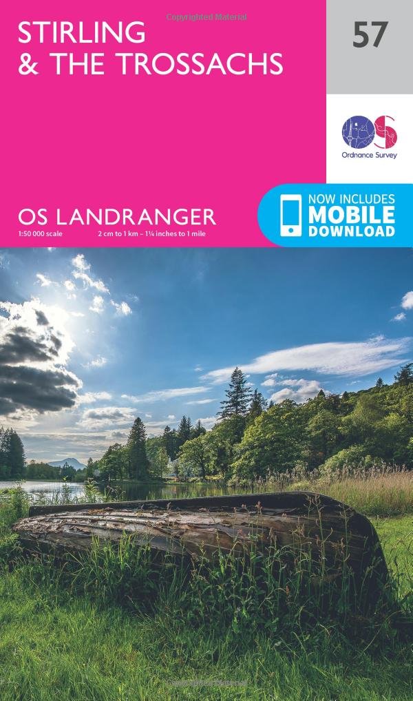 Ordnance Survey Unisex Pink Landranger 57 Stirling & The Trossachs Map With Digital Version