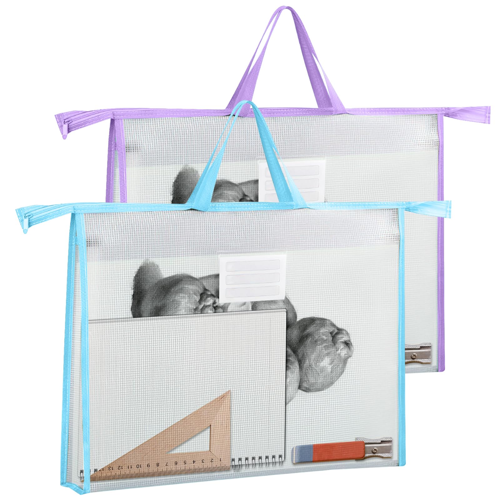 VEGCOO 2 Pack A3 Art Portfolio Bag, Waterproof Portfolio Folder for Artworks, Transparent Portfolio Case, Zipper and Handle Art Carrying Storage Bag for Posters Drawings (A3-B Style) โ image 1