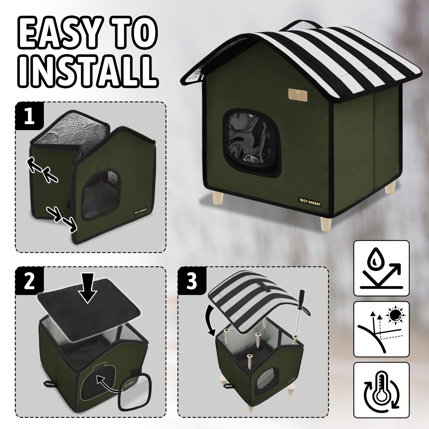 RestEazzzy Cat Houses For Outdoor Cats Elevated & Weatherproof Cat Cave, Cat