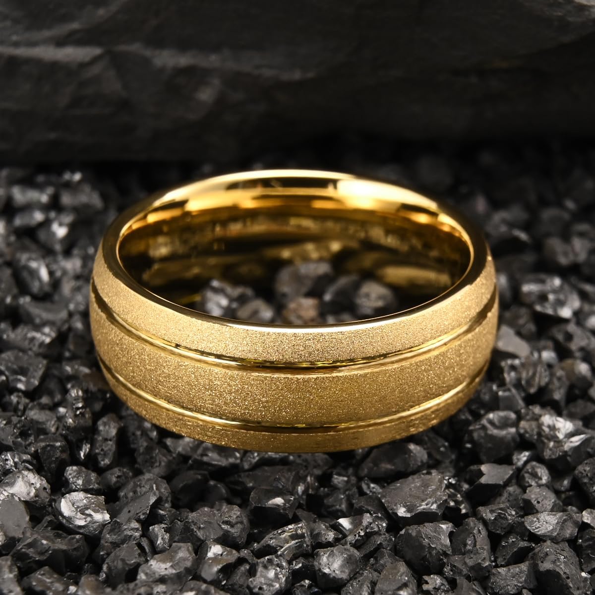 8mm Tungsten Carbide Rings for Men and Women Golden/Black/Silvery Sandblasted Inlay Grooves Men's Engagement Wedding Bands Classic and Stylish