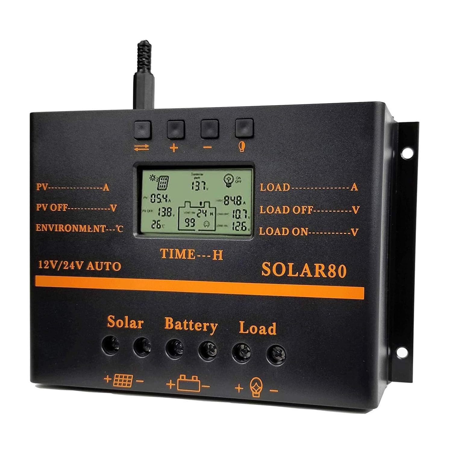 Regulador de carga solar, 80 A, panel solar, regulador de carga de batería, generación de energía fotovoltaica, pantalla LCD de 12 V/24 V