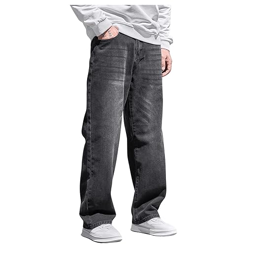Verdusa Men's High Waist Loose Jeans Baggy Straight Leg Denim Pants Trousers