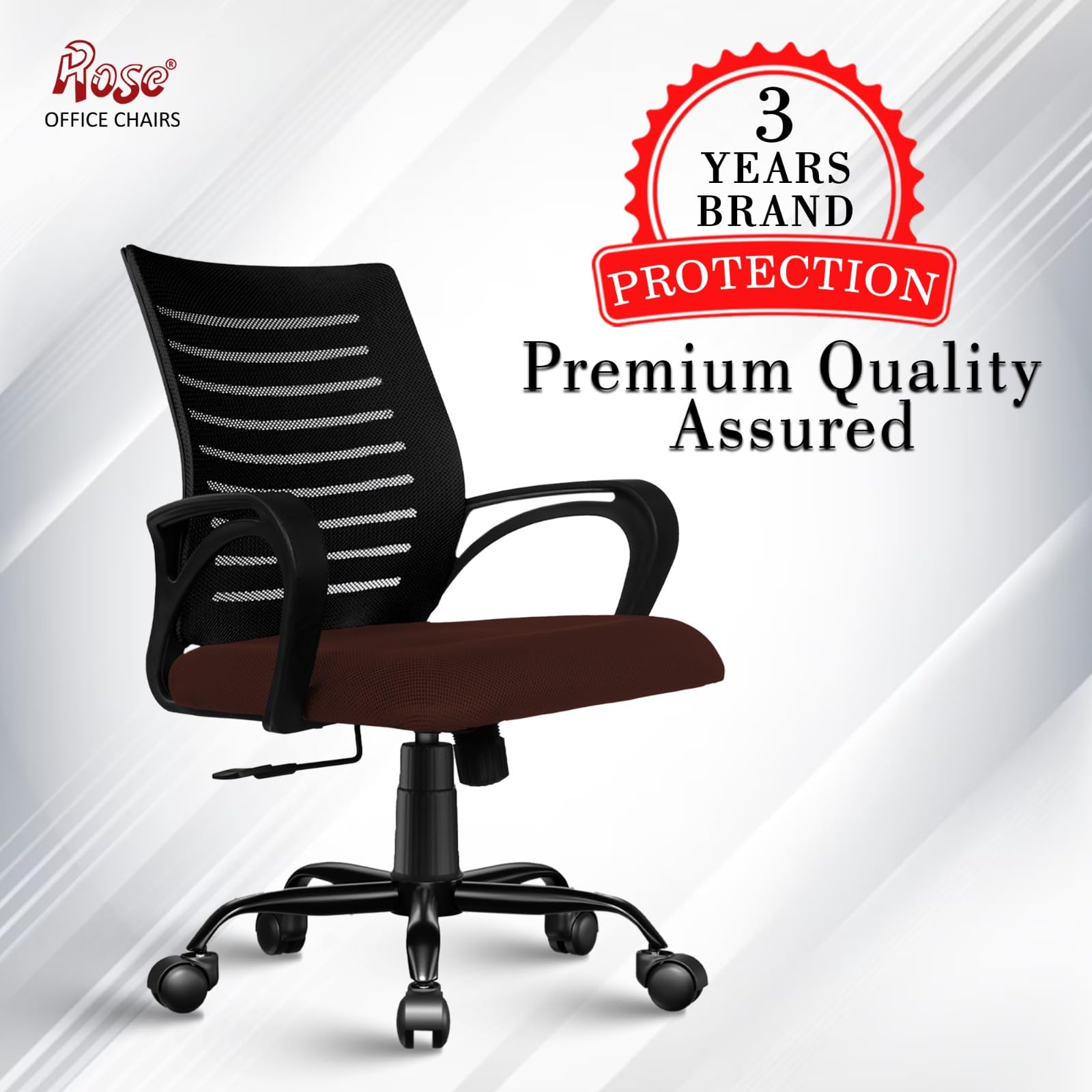 ROSE® Elite | 3 Years Brand Warranty | Ergonomic Office Chair, Study, WFH, Revolving, Rolling, Desk, Task, Laptop, Student Chair (Brown Seat & Black Back, Elite Classic MB) 1