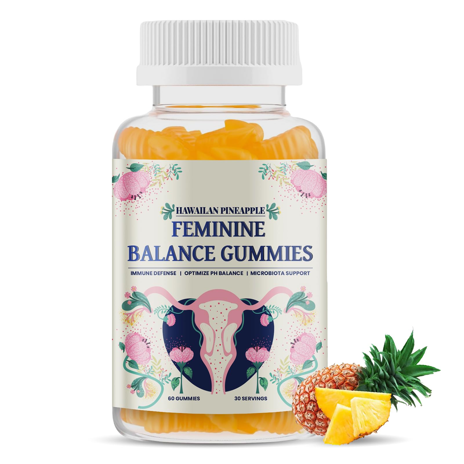 Premium Balance Gummies Hawaiian Pineapple - Support Women's Health & Wellness, Balanced pH, Improve Immune, Vegan, Glu