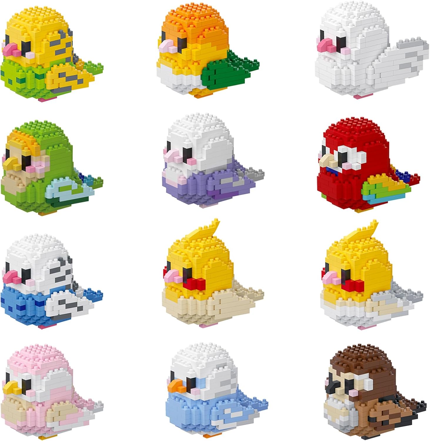 Mirco Mini Parrot Building Block Sets, 12 Colorful Small Birds Building Bricks Kits, Compatible with Lego Bird, Cute Animals Toys Party Favors for Kid Age 6+ (12 Color mini Parrots)