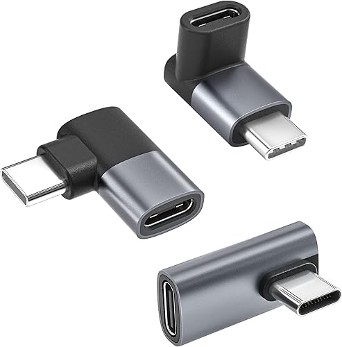 Basesailor Paquete de 3 adaptadores USB C de 90 grados, extensor de ángulo recto de 100 W, conector tipo C macho a USBC hembra, convertidor de