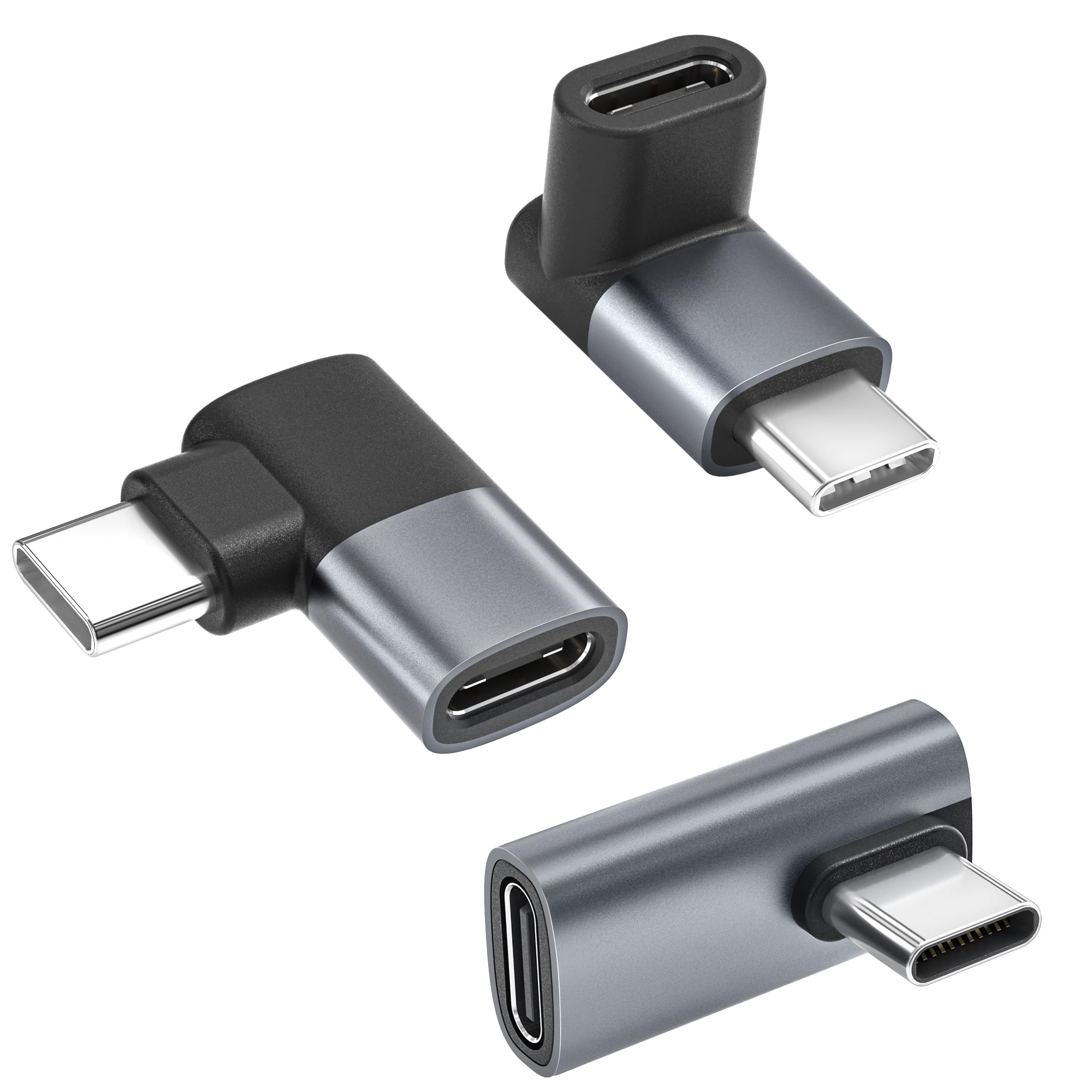 Basesailor 90 Degree USB C Adapter 3Pack,100W Right Angle USBC Male to Type C Female Extender Connector,40Gbps USB4 Thunderbolt 4 3 Extension Converter for iPhone 17,MacBook,Steam Deck,Switch,Laptop