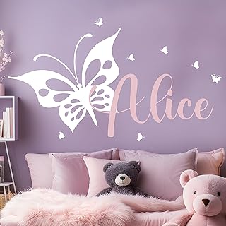 Personalized Name Butterfly Wall Decals I Girls Bedroom Decor I Butterfly Birthday Decorations I Baby Girl Nursery I Wall Decor I Butterfly Decorations I Multiple Size & Color Options (Wide 32